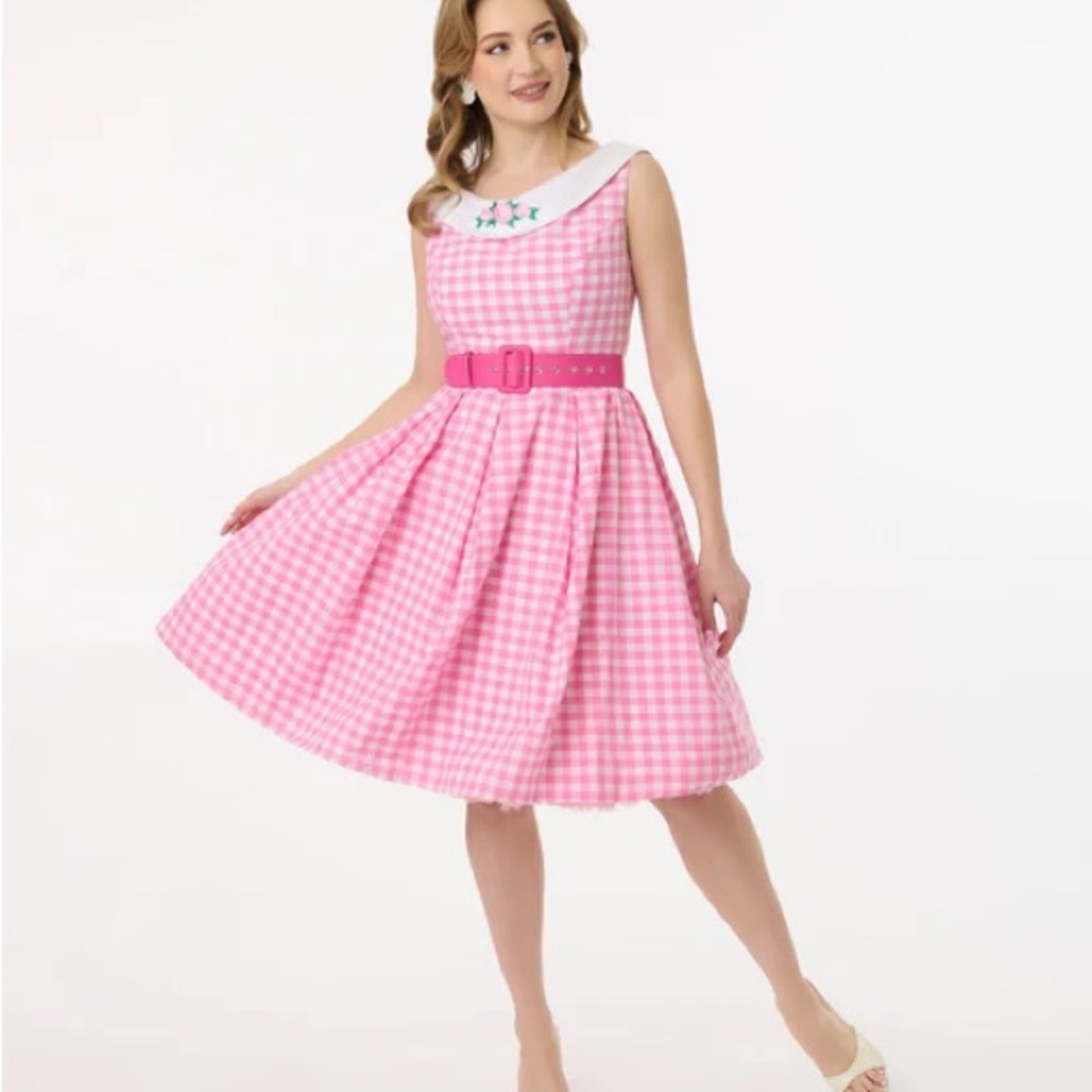 Unique Vintage Pink Gingham Midi Dress Barbie collection size 1X / 16